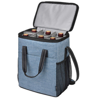 حقيبة تبريد نبيذ كبيرة للكتف باللون الأزرق مع حامل زجاجة للرجال والنساء