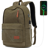 حقيبة كمبيوتر محمول قماشية ، حقيبة ظهر مدرسية مقاومة للماء مع حقيبة ظهر جامعية للشحن USB