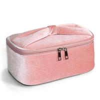 حقيبة مكياج فاخرة للنساء من المخمل حقيبة تخزين مستحضرات التجميل المحمولة حقيبة مكياج العروس ذات اللون الوردي الجميل